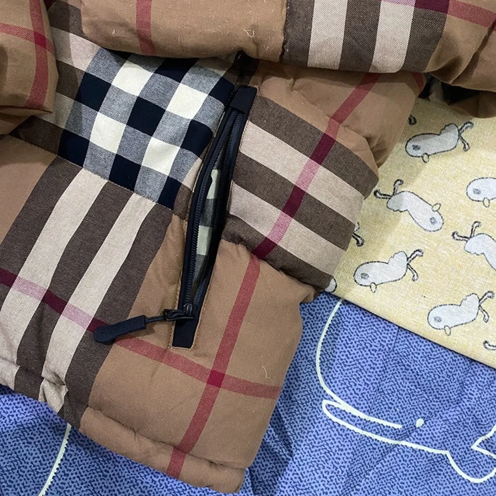 BURBERRY Brown Check Hooded Down Jacket - Picture 5 of 14